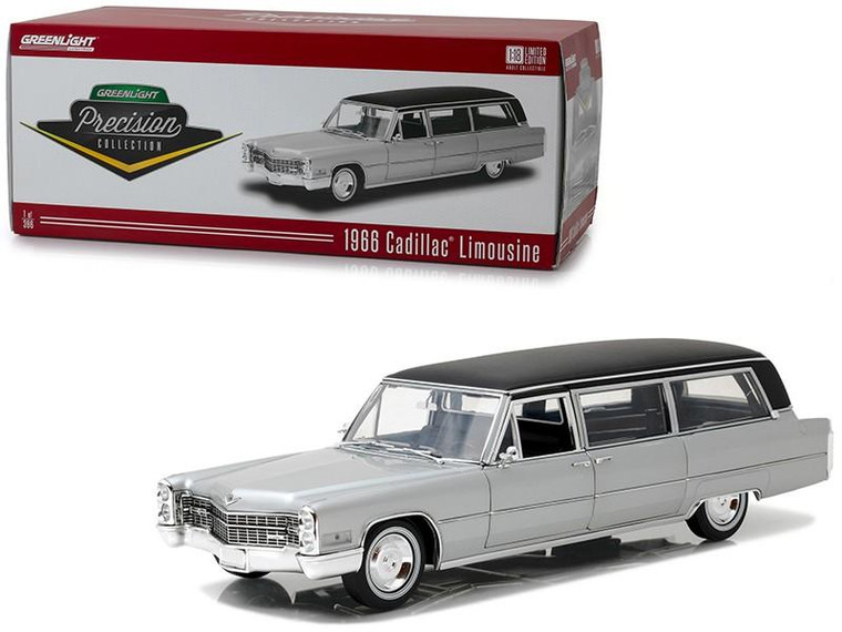 1966 Cadillac S&S Limousine Silver with Black Top "Precision Collection" Limited Edition to 396 pieces Worldwide 1/18 Diecast Model Car by Greenlight 18005