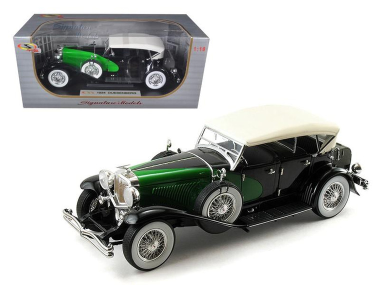 1934 Duesenberg Model J Black/Green 1/18 Diecast Model Car by Signature Models 18110bk