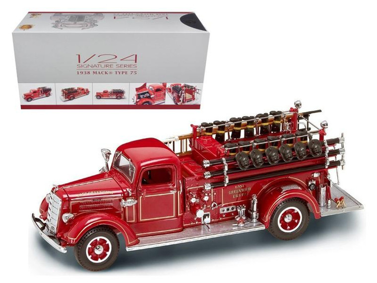 1938 Mack Type 75 Fire Engine Red with Accessories 1/24 Diecast Model Truck by Road Signature 20158r