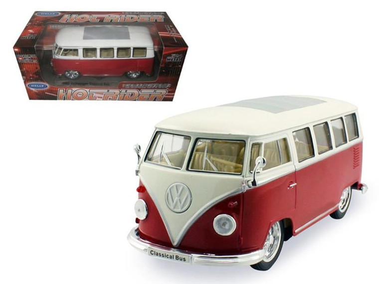 1962 Volkswagen Classical Bus Low Rider Red 1/24 Diecast Car Model By Welly (Pack Of 2) 22095LR-red