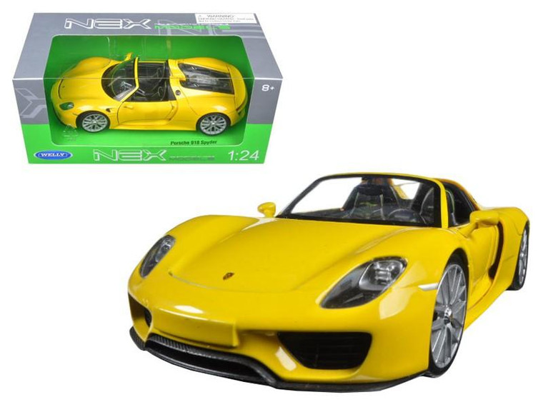 Porsche 918 Spyder Yellow Open Roof 1/24 Diecast Model Car By Welly (Pack Of 2) 24055C-Y
