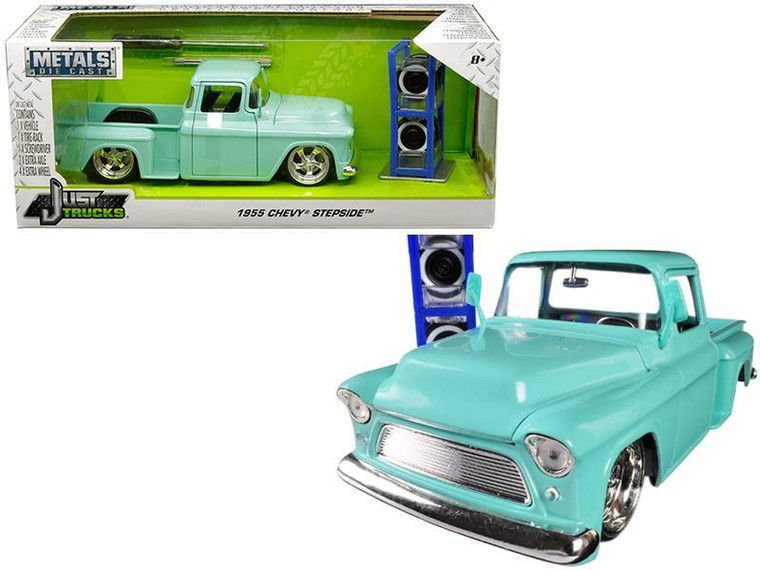 1955 Chevrolet Stepside Pickup Truck Light Turquoise with Extra Wheels "Just Trucks" Series 1/24 Diecast Model by Jada 30197