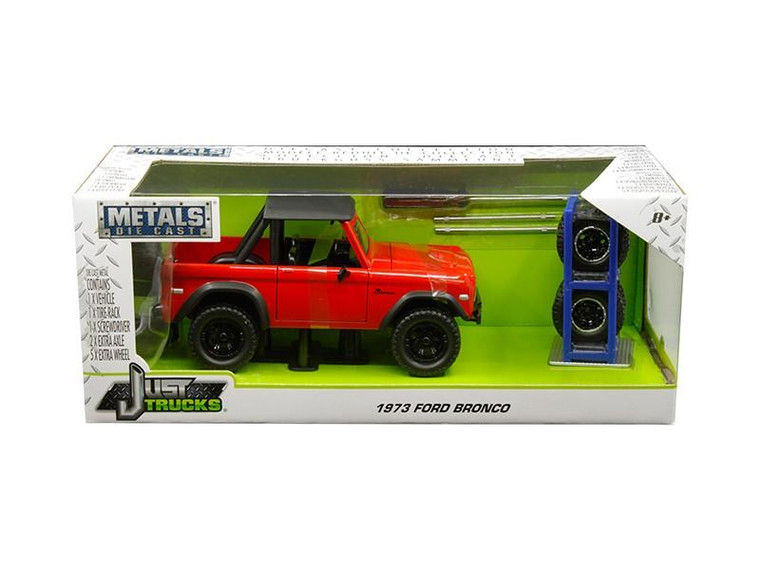 1973 Ford Bronco Red with Matt Black Top and Extra Wheels "Just Trucks" Series 1/24 Diecast Model Car by Jada 30518