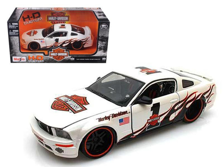 2006 Ford Mustang GT #1 White Harley Davidson 1/24 Diecast Model Car by Maisto 32169w