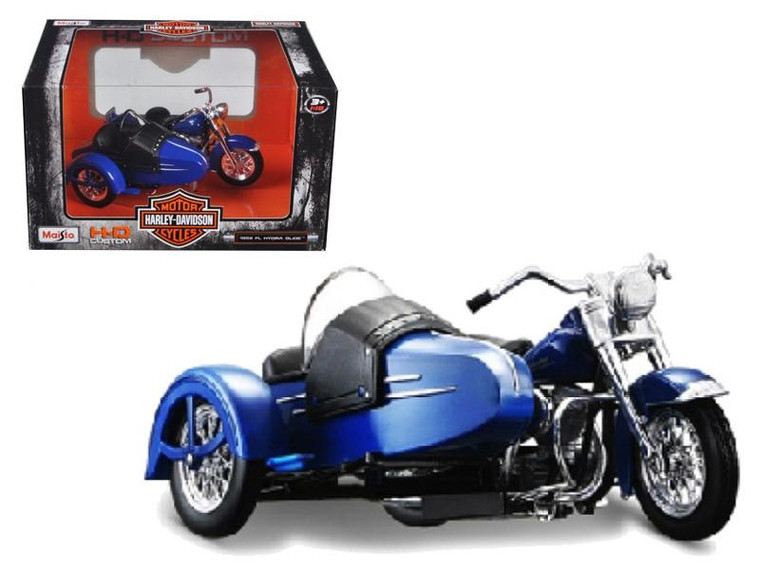 1952 Harley Davidson FL Hydra Glide with Side Car Blue with Black Motorcycle Model 1/18 Diecast Model by Maisto 32420A/03175