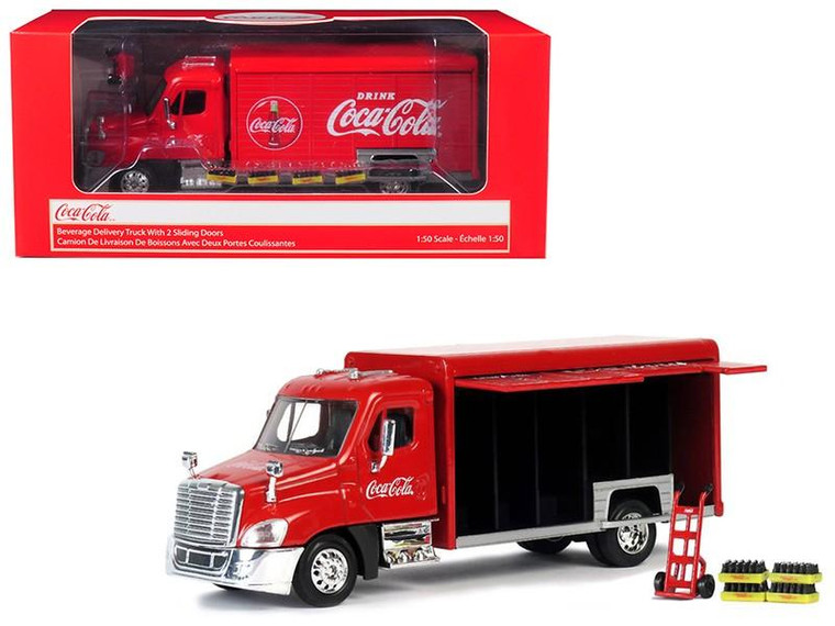 Beverage Delivery Truck "Coca-Cola" with Handcart and 4 Bottle Cases 1/50 Diecast Model by Motorcity Classics 450060