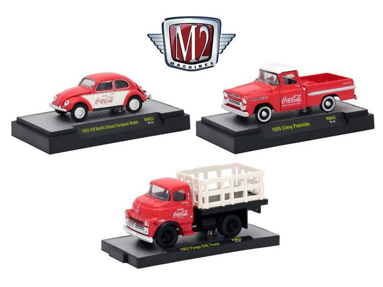 "Coca-Cola" Release 3 Set of 3 Cars Limited Edition to 4800 pieces Worldwide Hobby Exclusive 1/64 Diecast Models by M2 Machines 52500-RW03