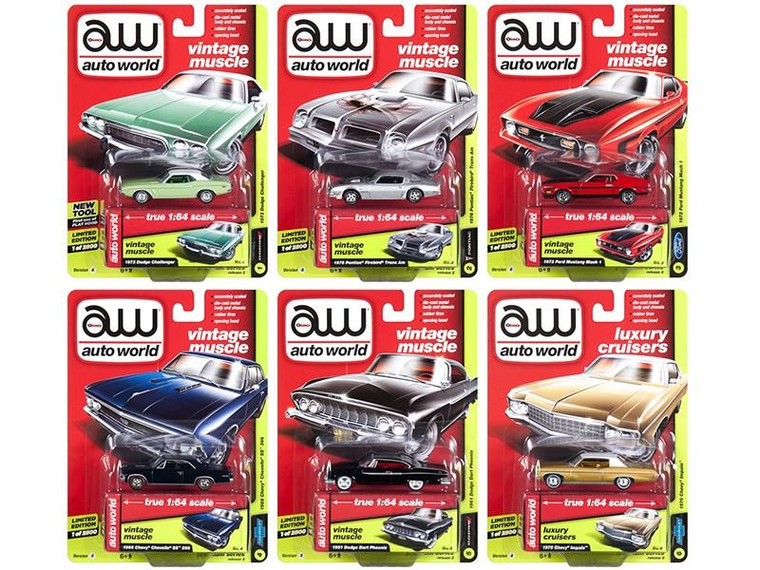 Autoworld Muscle Cars Premium 2018 Release 2 A Set of 6 1/64 Diecast Model Cars by Autoworld 64172A