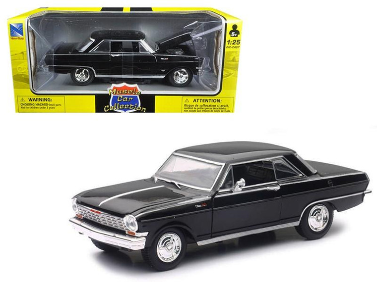 1964 Chevrolet Nova Ss Black "Muscle Car Collection" 1/25 Diecast Model Car By New Ray (Pack Of 2) 71823B