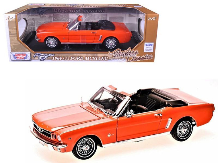 1964 1/2 Ford Mustang Convertible Orange Timeless Classics 1/18 Diecast Model Car by Motormax 73145TC-OR