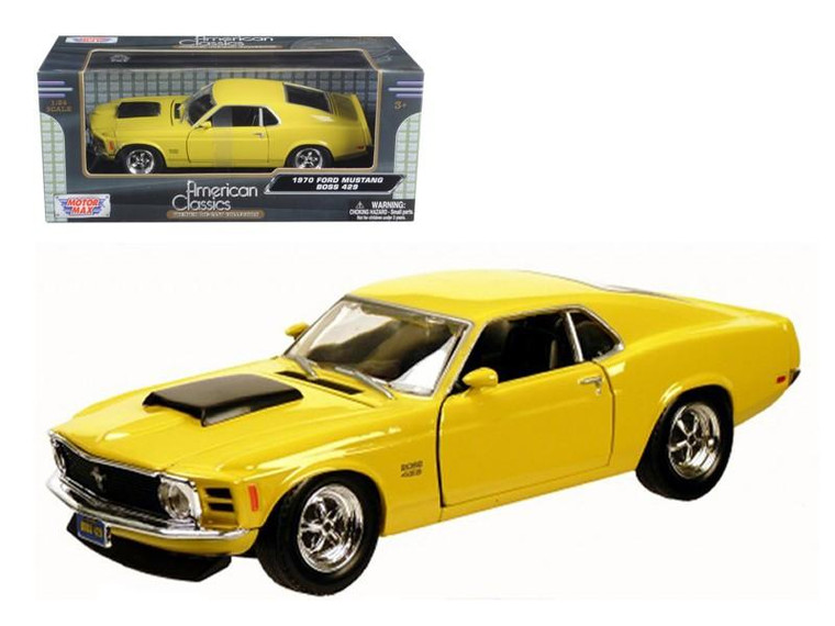 1970 Ford Mustang Boss 429 Yellow 1/24 Diecast Model Car by Motormax 73303y