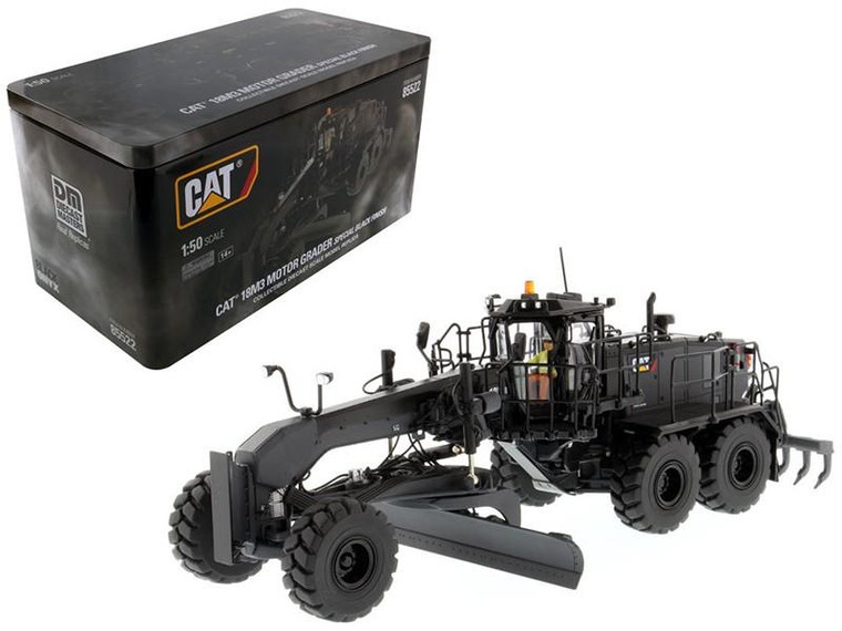 CAT Caterpillar 18M3 Motor Grader Special Edition in Black Onyx with Operator High Line Series 1/50 Diecast Model by Diecast Masters 85522