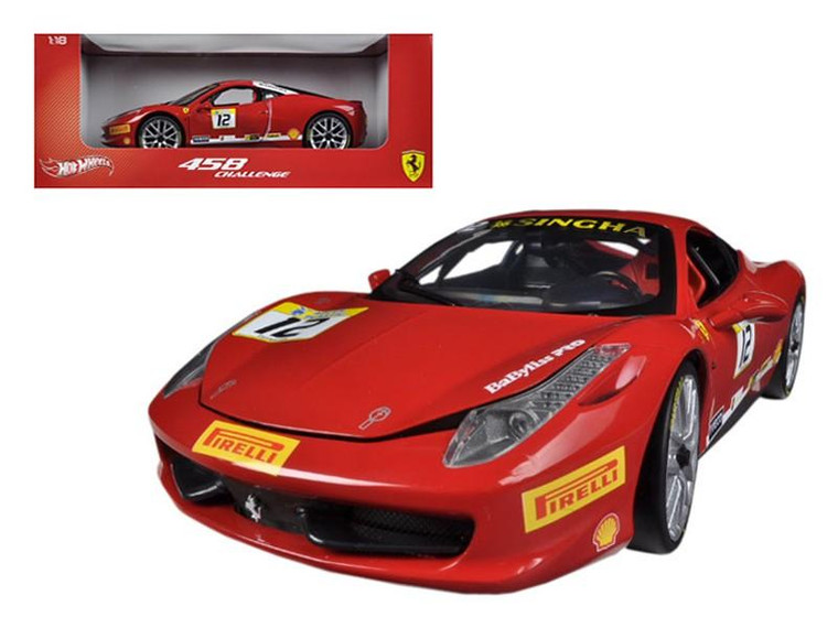 Ferrari 458 Challenge Red #12 1/18 Diecast Car Model by Hotwheels BCT89