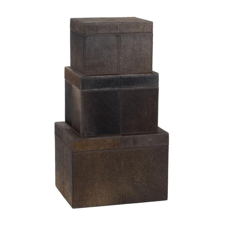 Dimond Home Nested Chestnut Faux Pony Boxes- Set Of 3 284054