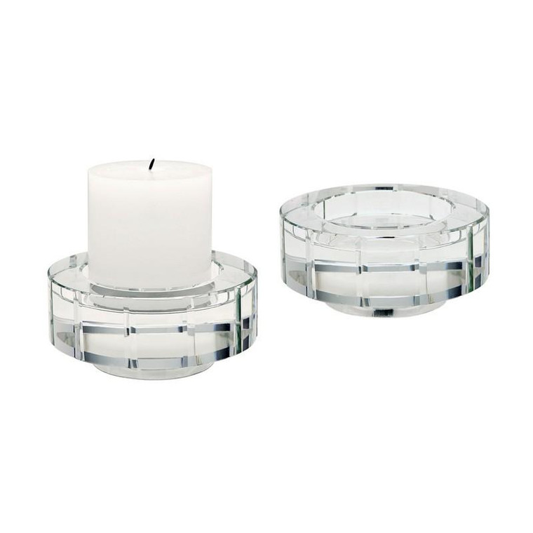 Round Windowpane Crystal Candle Holders -Large Set Of 2 980015/S2