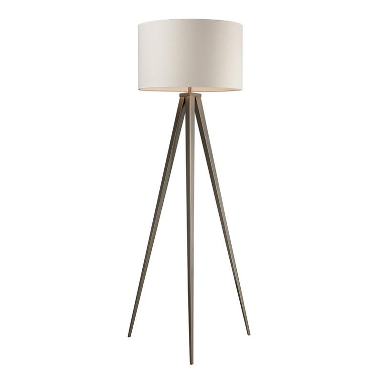 Salford Floor Lamp Satin Nickel w/Off-White Linen Shade D2121-LED