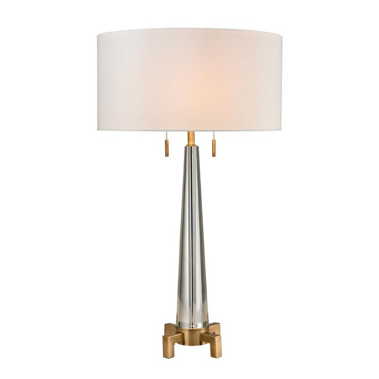 Crystal Column Table Lamp With Aged Brass Footed Base D2682 by Dimond