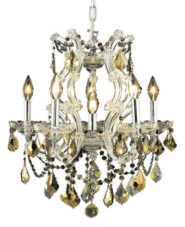 Elegant Maria Theresa 6 Light Chrome Pendant Golden Teak (Smoky) Swarovski® Elements Crystal 2800D20C-GT/SS