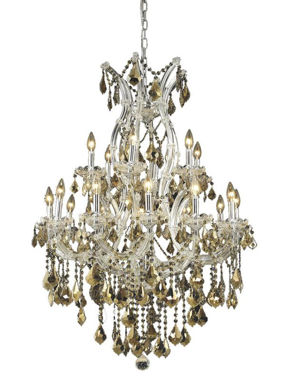 Elegant Maria Theresa 19 Light Golden Teak Chandelier Golden Teak (Smoky) Royal Cut Crystal 2800D32GT-GT/RC