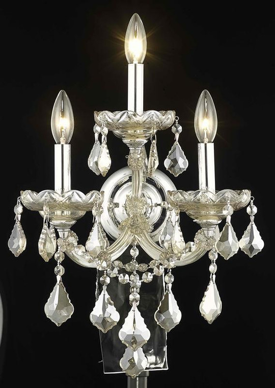 Elegant Maria Theresa 3 Light Golden Teak Wall Sconce Golden Teak (Smoky) Royal Cut Crystal 2800W3GT-GT/RC