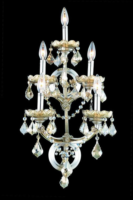 Elegant Maria Theresa 5 Light Golden Teak Wall Sconce Golden Teak (Smoky) Swarovski® Elements Crystal 2800W5GT-GT/SS