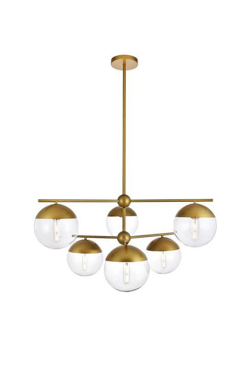 Elegant Eclipse 6 Lights Brass Pendant With Clear Glass LD6145BR