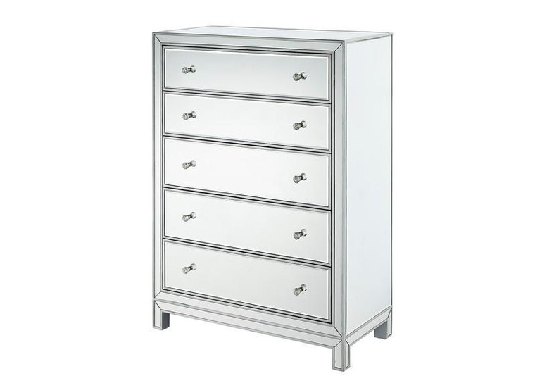 Elegant Chest 5 Drawers 34In. W X 16In. D X 48In. H In Antique Silver Paint MF72026