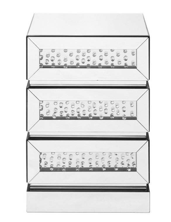 Elegant 18 Inch Crystal Three Drawers Bedside Table In Clear Mirror Finish MF91009