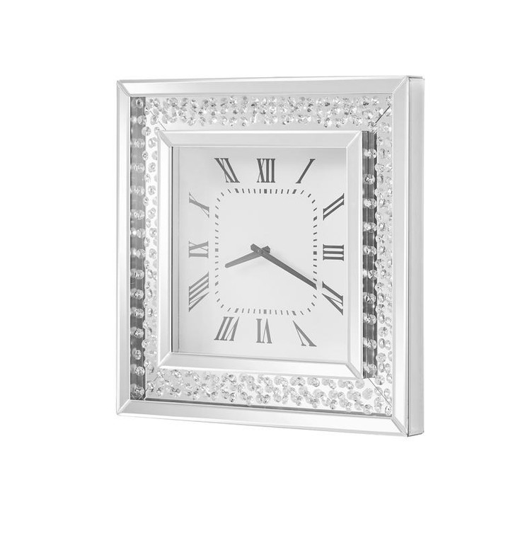 Elegant Sparkle 20 In. Contemporary Crystal Square Wall Clock In Clear MR9114