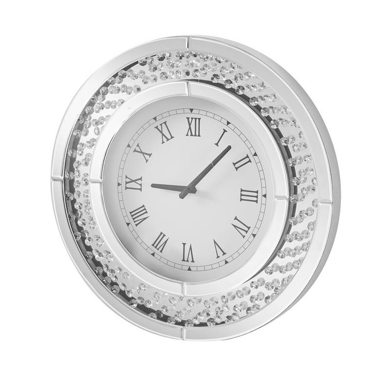 Elegant Sparkle 20 In. Contemporary Crystal Round Wall Clock In Clear MR9115