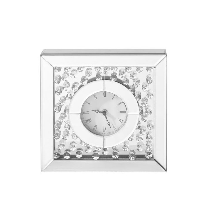 Elegant Sparkle 10 In. Contemporary Crystal Square Table Clock In Clear MR9116
