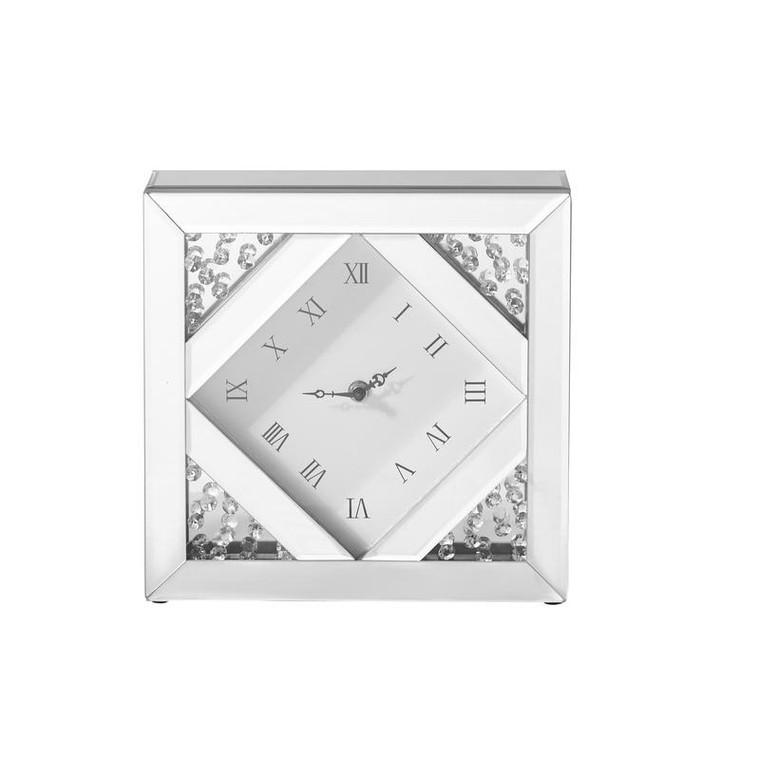 Elegant Sparkle 10 In. Contemporary Crystal Square Table Clock In Clear MR9118