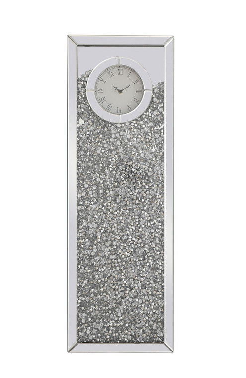 Elegant 12 Inch Rectangle Crystal Wall Clock Silver Royal Cut Crystal MR9206