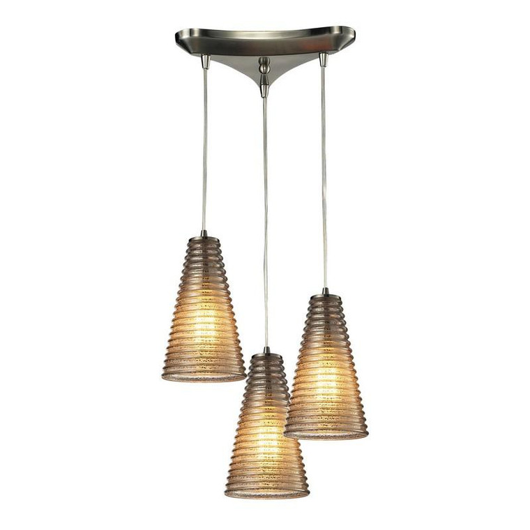 Elk Ribbed Glass 3 Light Chandelier In Satin Nickel 10333/3