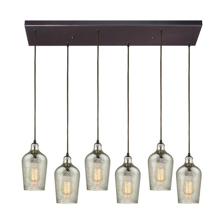Elk Hammered Glass 6 Light Rectangle Fixture, Oil Rubbed Bronze 10830/6RC