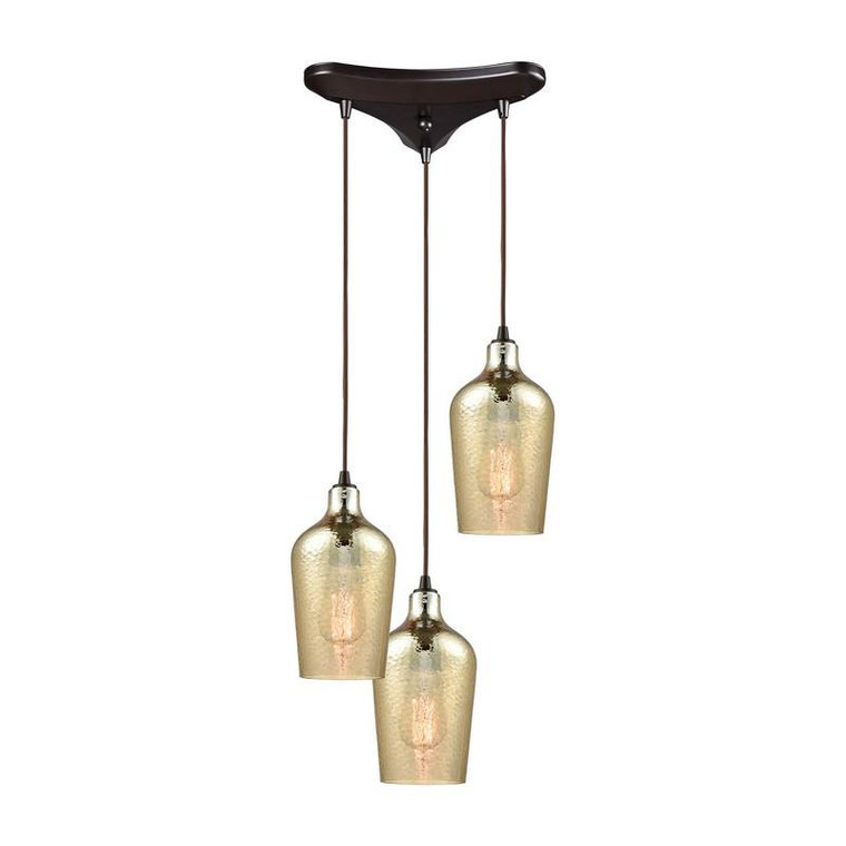 Elk Hammered Glass 3 Light Triangle Pan Fixture, Oil Rubbed Bronze 10840/3