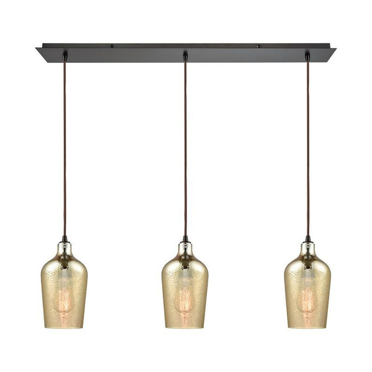 Elk Hammered Glass 3 Light Linear Pan Fixture, Oil Rubbed Bronze 10840/3LP