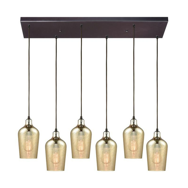 Elk Hammered Glass 6 Light Rectangle Fixture, Oil Rubbed Bronze 10840/6RC