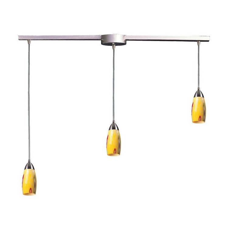 Elk Milan 3 Light Pendant Satin Nickel & Yellow Blaze Glass 110-3L-YW