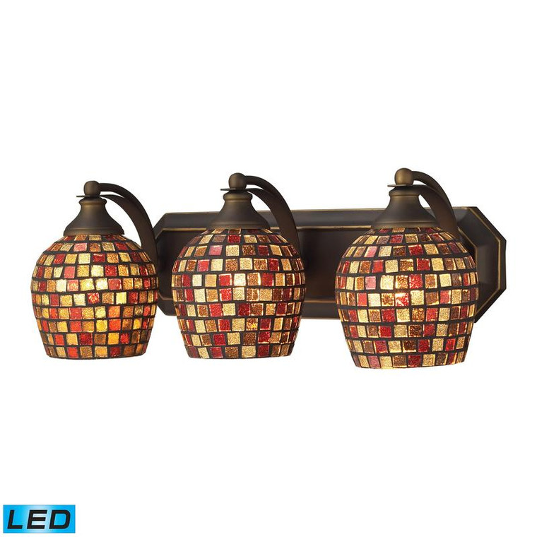 Elk 3 Light Vanity Aged Bronze & Multi Mosaic Glass-Led 570-3B-MLT-LED