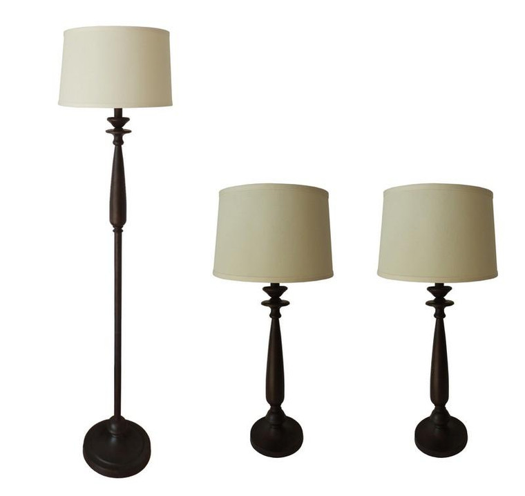1359ANT BRN 3 Piece Metal & Resin Lamp Set With Antique Brown Finish