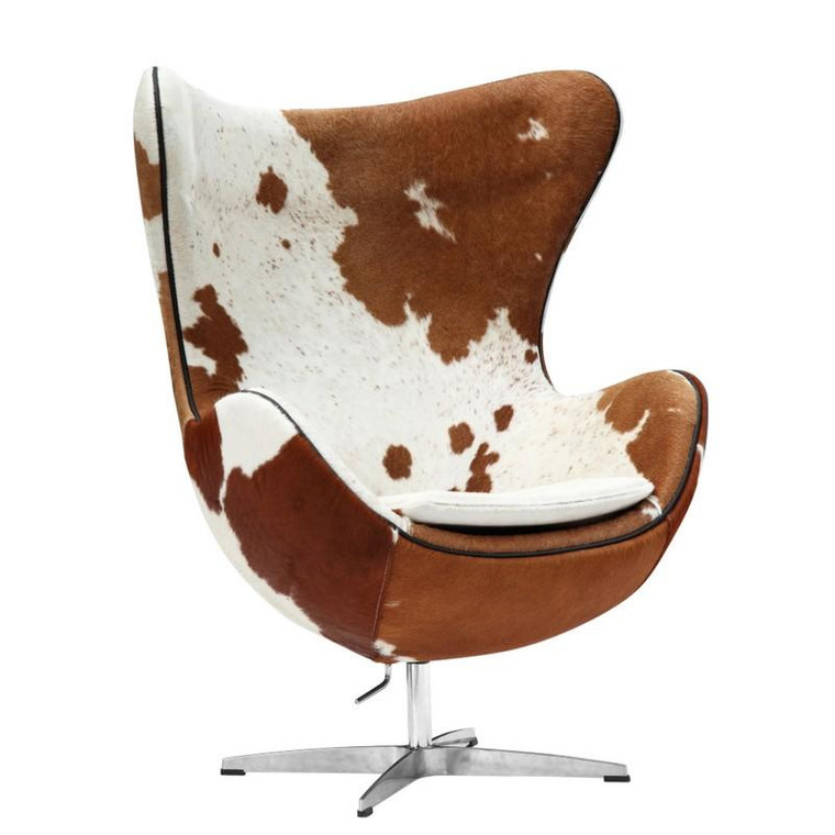 Brown/White Inner Egg Chair - Pony Hide FMI9238 by Fine Mod Imports