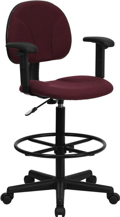 Flash Burgundy Fabric Drafting Stool With Arms BT-659-BY-ARMS-GG