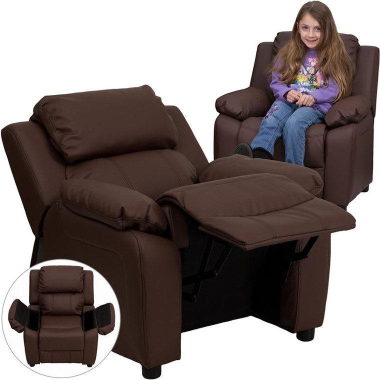 Heavily Leather Kids Recliner w/Store Arms BT-7985-KID-BRN-LEA-GG