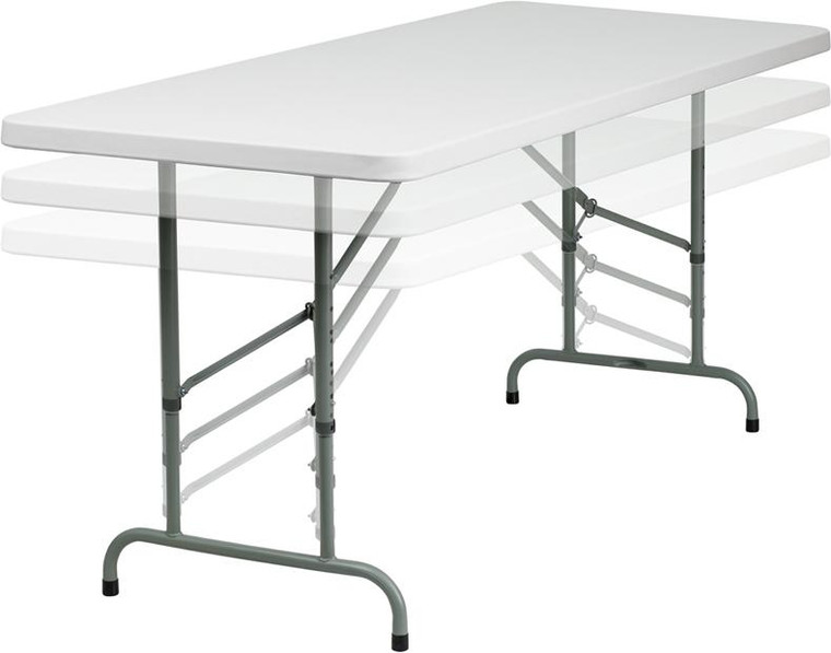 30''Wx72''L Ht. Adj. Granite White Plastic Folding Table RB-3072ADJ-GG