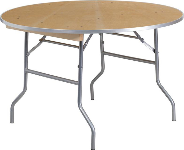 48" Rd. Birchwood Folding Banquet Table w/Edges XA-48-BIRCH-M-GG