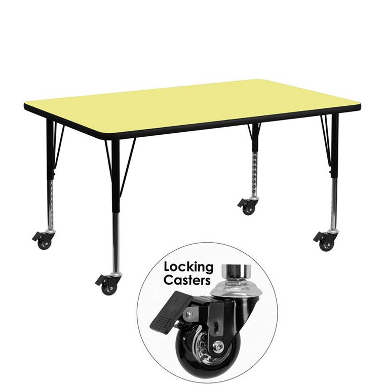 Activity Table w/ Yellow Top & Adj. Ht. XU-A2448-REC-YEL-T-P-CAS-GG