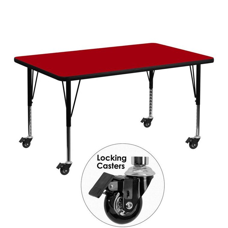 Mobile 30x48" Activity Table w/ Red Top XU-A3048-REC-RED-T-P-CAS-GG