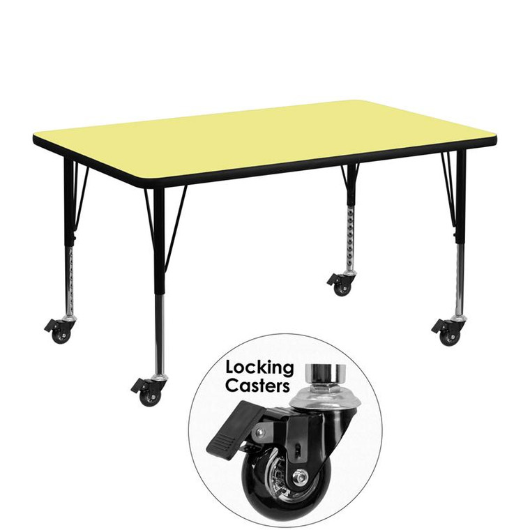 Mobile 30x48" Activity Table w/ Yellow Top XU-A3048-REC-YEL-T-P-CAS-GG