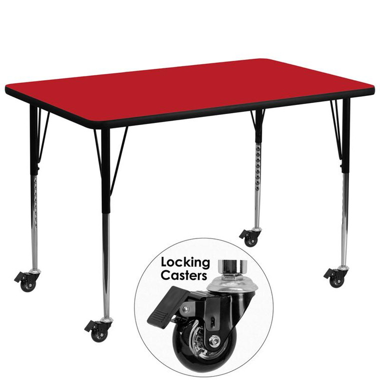 36x72" Activity Table Red Top & Adj. Legs XU-A3672-REC-RED-H-A-CAS-GG